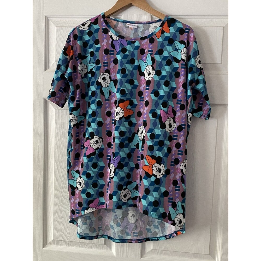 LulaRoe Disney Minnie Mouse Hi-Lo Tunic top size XS purple  Blue Multi colored